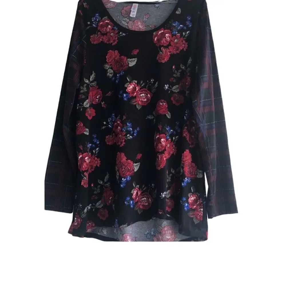 LULA ROE Black and Red Rose Plaid  Long Sleeves Stretchy Fabric Long Size: 2XL - Picture 2 of 7